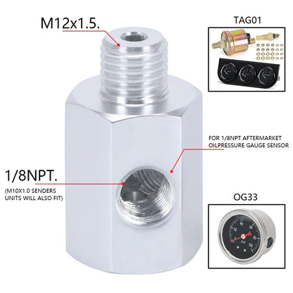BMW 3 Series E30 / E36 3-Port Oil Pressure & Temperature Gauge Adapter T-Piece (M12 x 1.5 to 1/8" NPT)