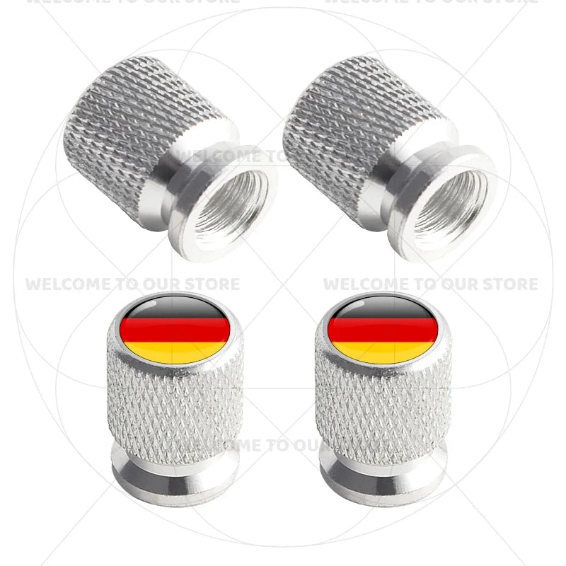 4Pcs Aluminum Tire Valve Caps with Germany France Italy Flag Emblems