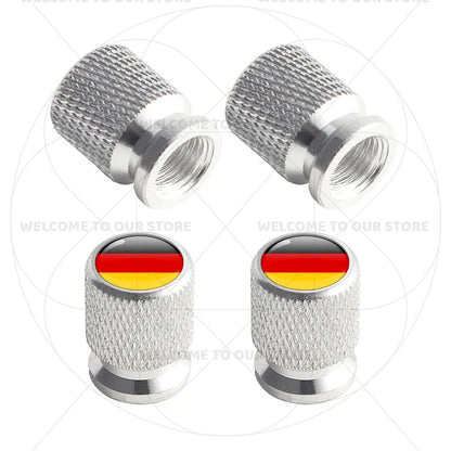 4Pcs Aluminum Tire Valve Caps with Germany France Italy Flag Emblems