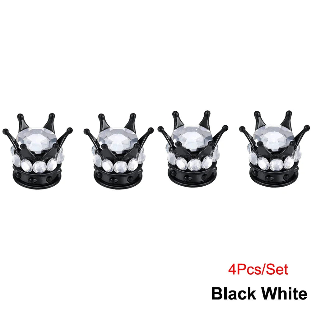 Rhinestone Chrome Crown Tire Valve Stem Caps for Cars, Bikes & Motorcycles