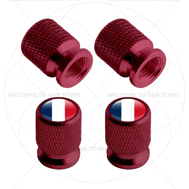 4Pcs Aluminum Tire Valve Caps with Germany France Italy Flag Emblems