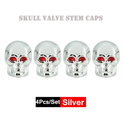 DSYCAR 4Pcs Skull Tire Valve Caps | Universal Dustproof Stem Caps