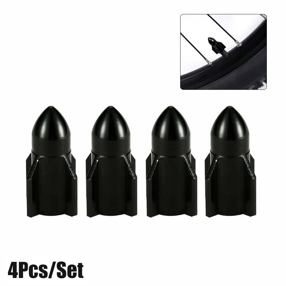 Aluminum Rocket Tire Valve Caps Set of 4 | Car and Motorcycle Alloy Valve Stem Covers