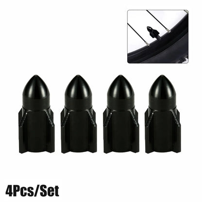 Aluminum Rocket Tire Valve Caps Set of 4 | Car and Motorcycle Alloy Valve Stem Covers