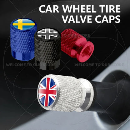 Aluminum Tire Valve Caps Sweden Union Jack Flag 4 Pcs