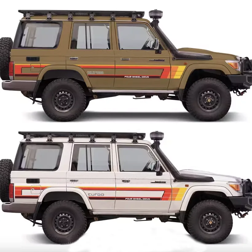 Retro Sunset Waistline Stripe Decal for Toyota Land Cruiser LC76 | Off-Road 4WD Vinyl Graphics Pair