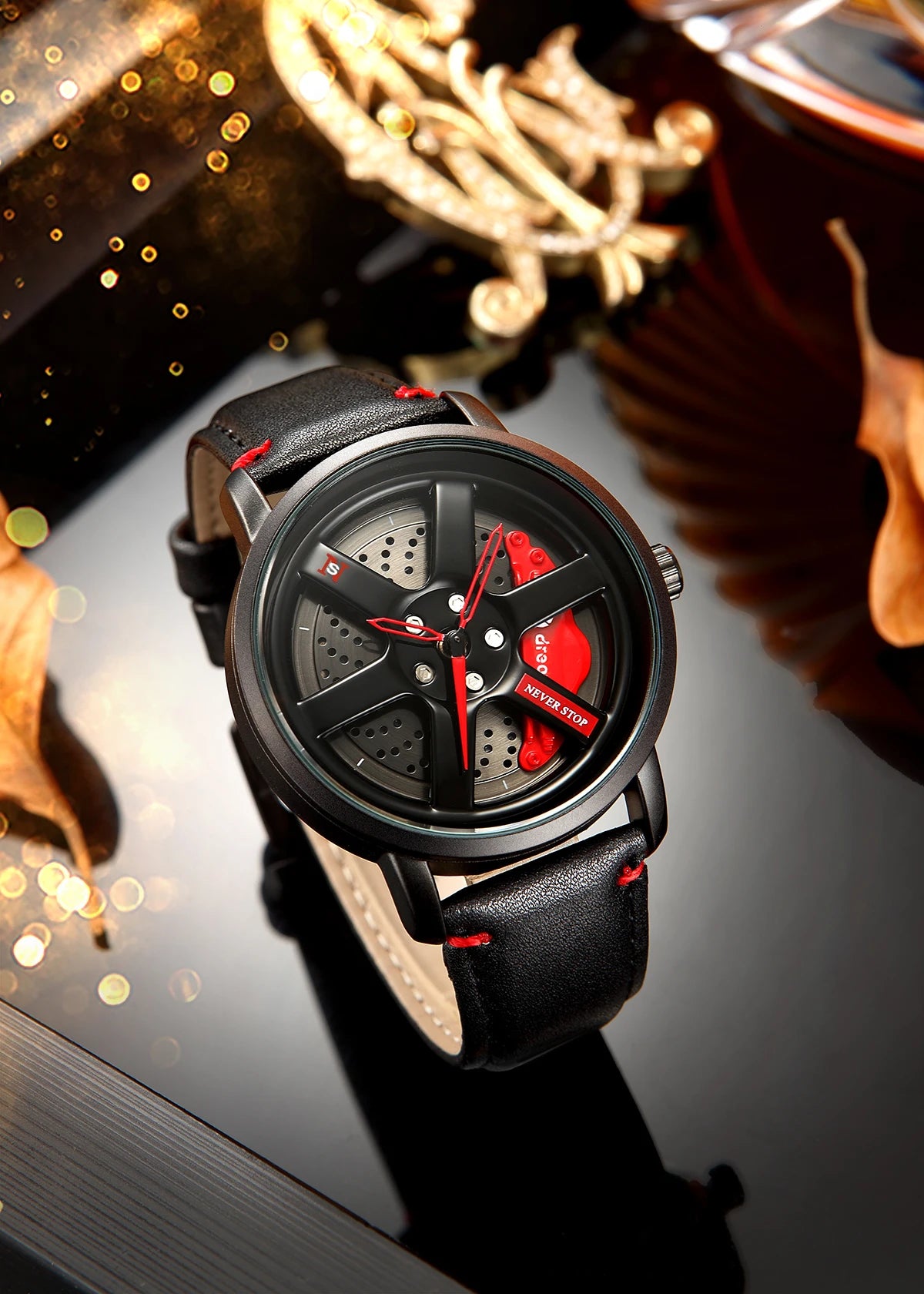GEN PERFORMANCE Rotating Wheel Hub Quartz Watch – Leather or Stainless Steel Band – 3ATM Water Resistant