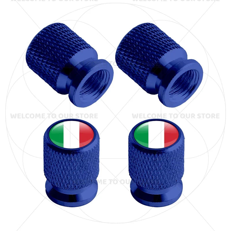 4Pcs Aluminum Tire Valve Caps with Germany France Italy Flag Emblems