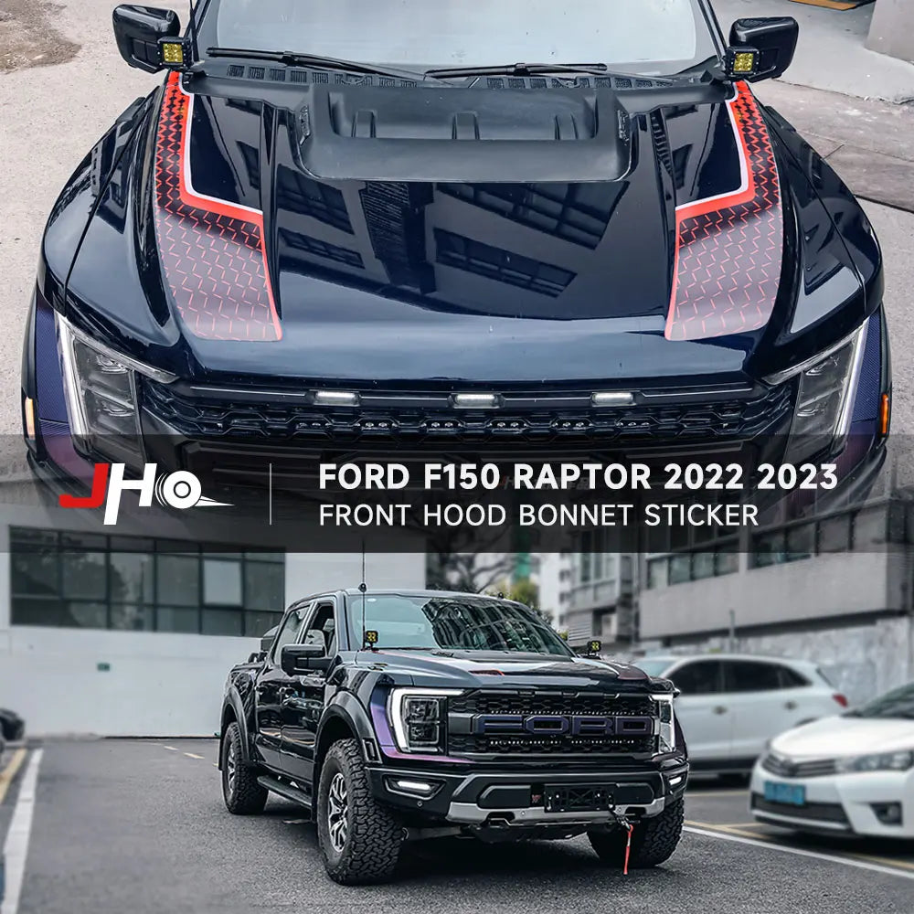 JHO Carbon Grain Front Bonnet & Side Hood Stripe for Ford F-150 Raptor | Engine Vinyl