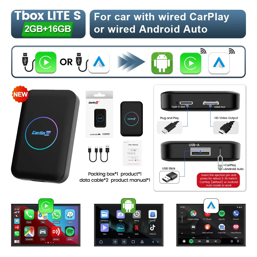 Wireless CarPlay & Android Auto Adapter with Netflix & YouTube