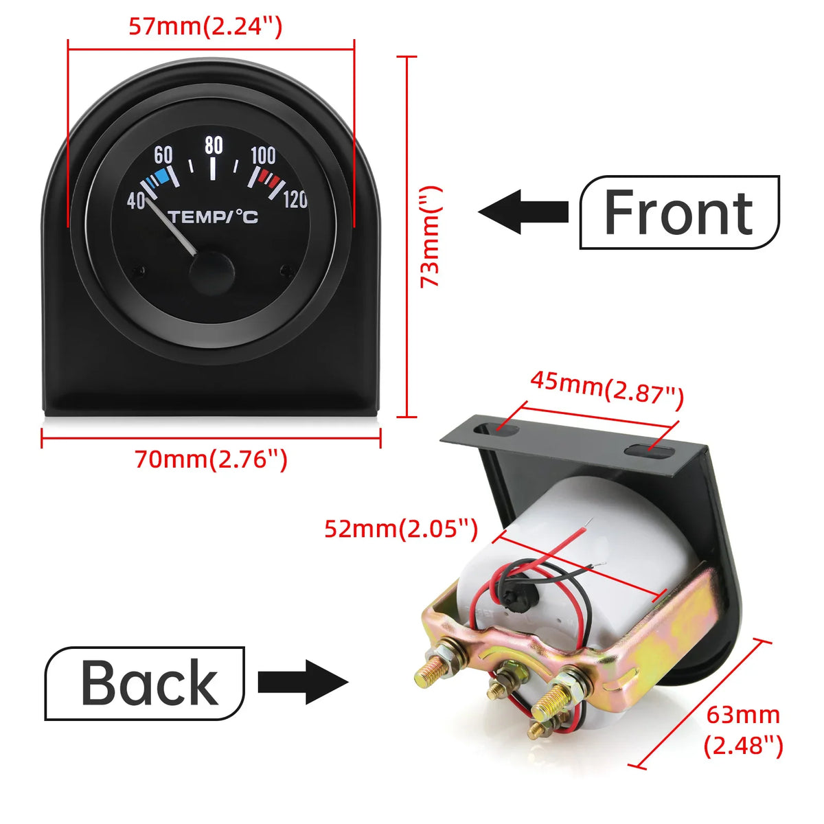 52mm Car Water Temperature Gauge | 12V Racing Temp Indicator with 1/8NPT Sensor