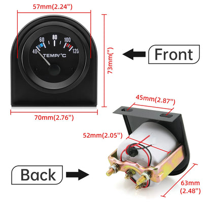 52mm Car Water Temperature Gauge | 12V Racing Temp Indicator with 1/8NPT Sensor
