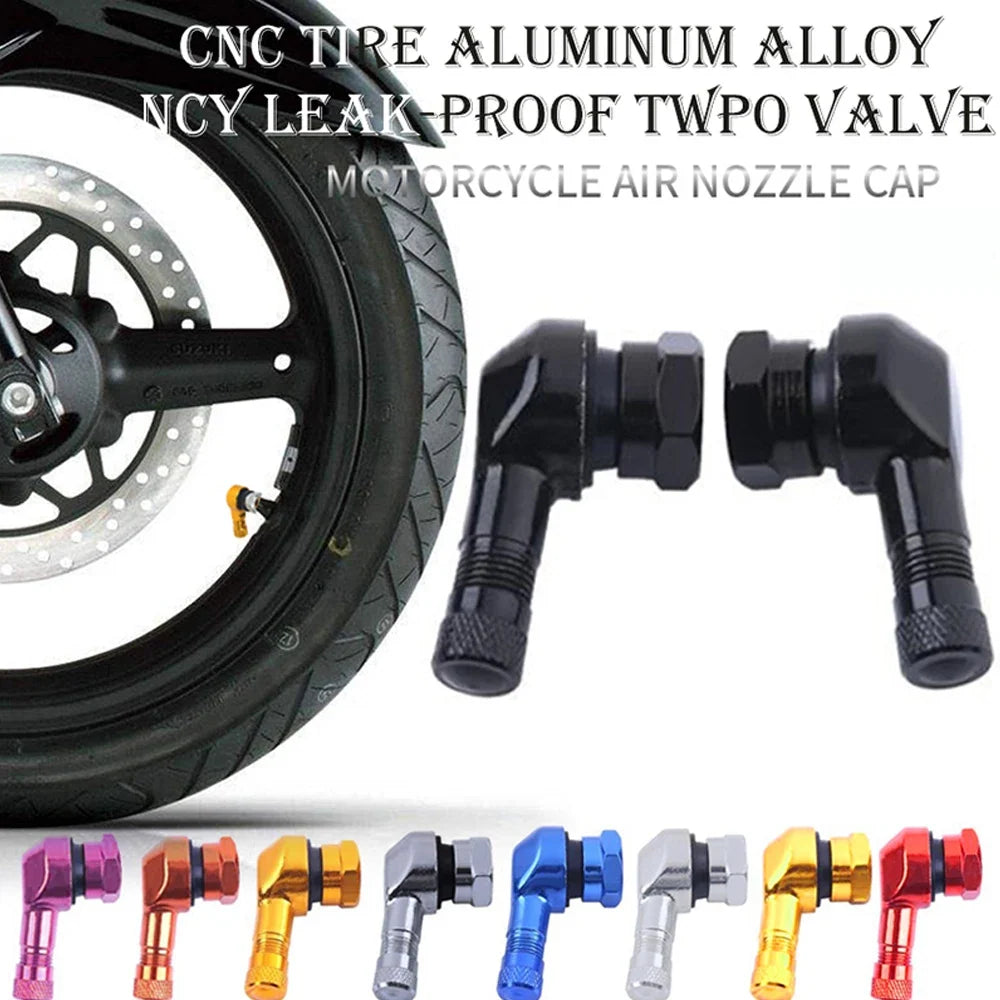 90 Degree CNC Motorcycle Tire Valve Stems | Leak-proof 2-Piece Set for Bikes and Scooters