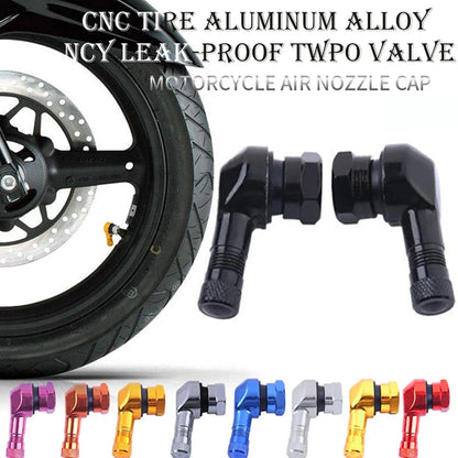 90 Degree CNC Motorcycle Tire Valve Stems | Leak-proof 2-Piece Set for Bikes and Scooters
