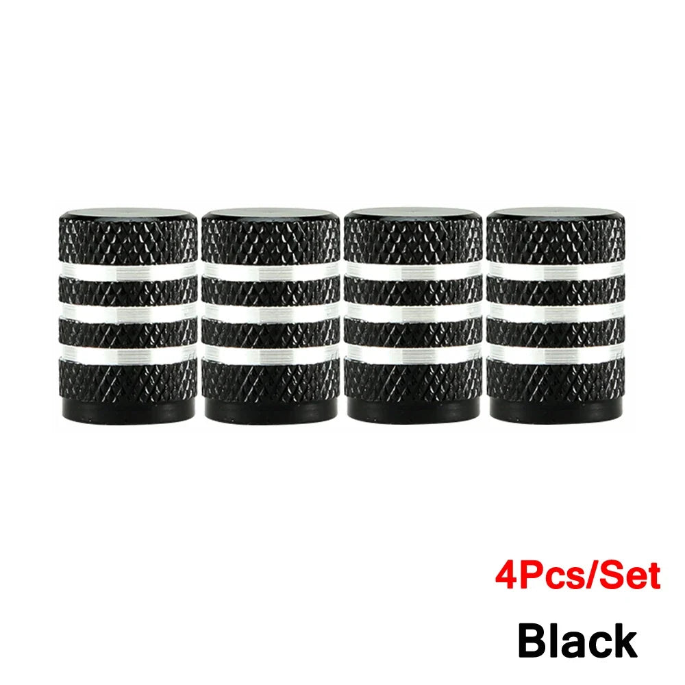 DSYCAR 4Pcs Silver Aluminum Knurling Tire Valve Stem Caps | US Schrader Compatible