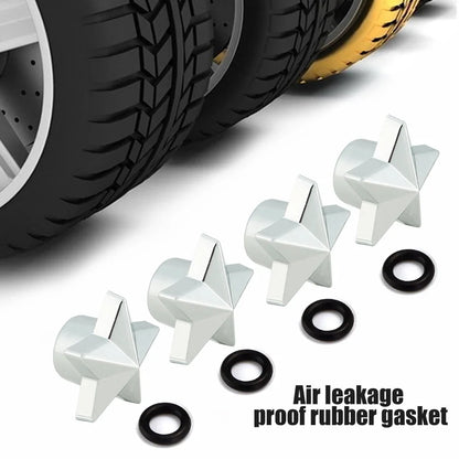 Pentagram Tire Valve Stem Caps 4-Pack | Universal Dust Covers for Schrader Valves