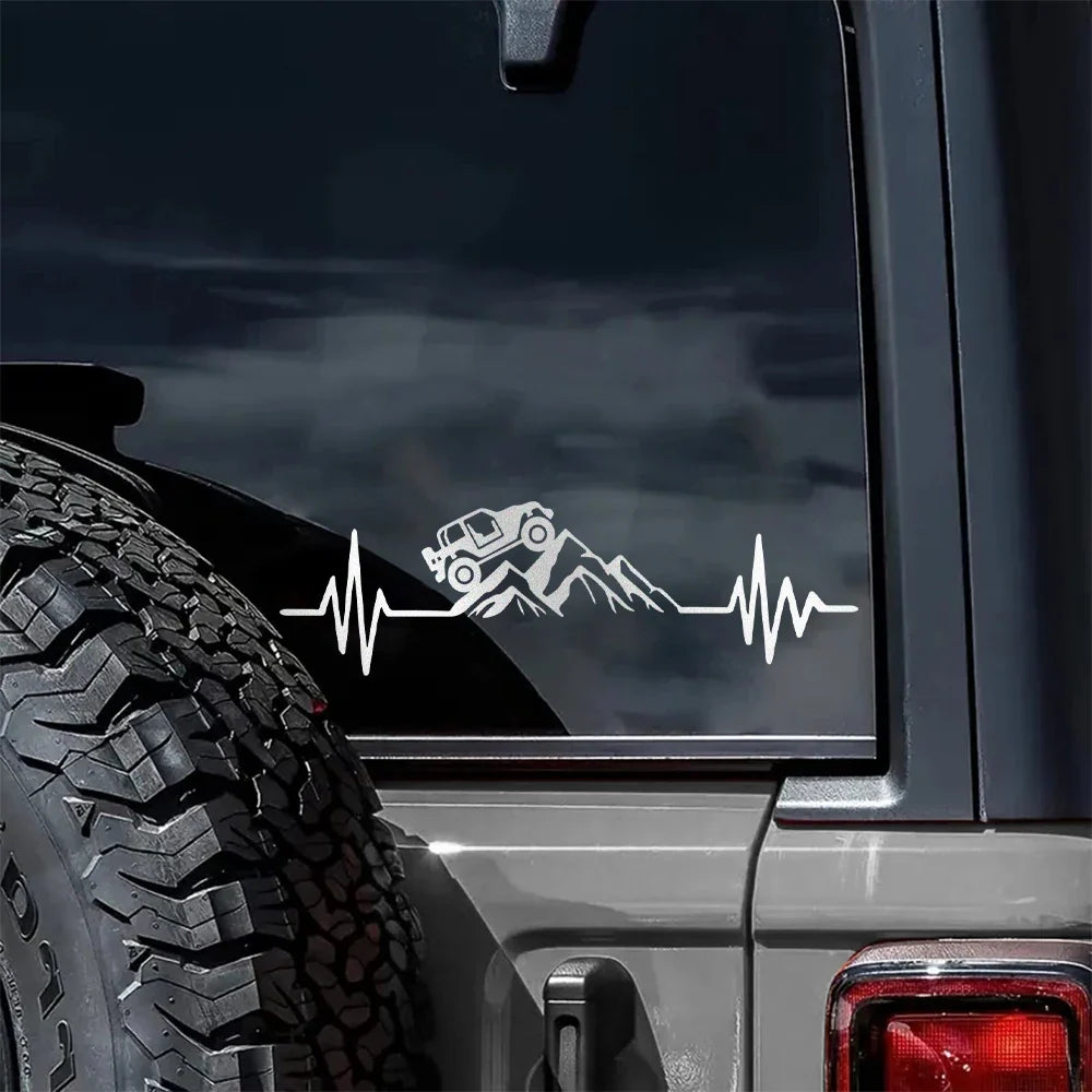 Reflective Heartbeat Off-Road Mountain Climb Vinyl Sticker – 4x4 Truck Windshield & Bumper Decal | 4 Colors