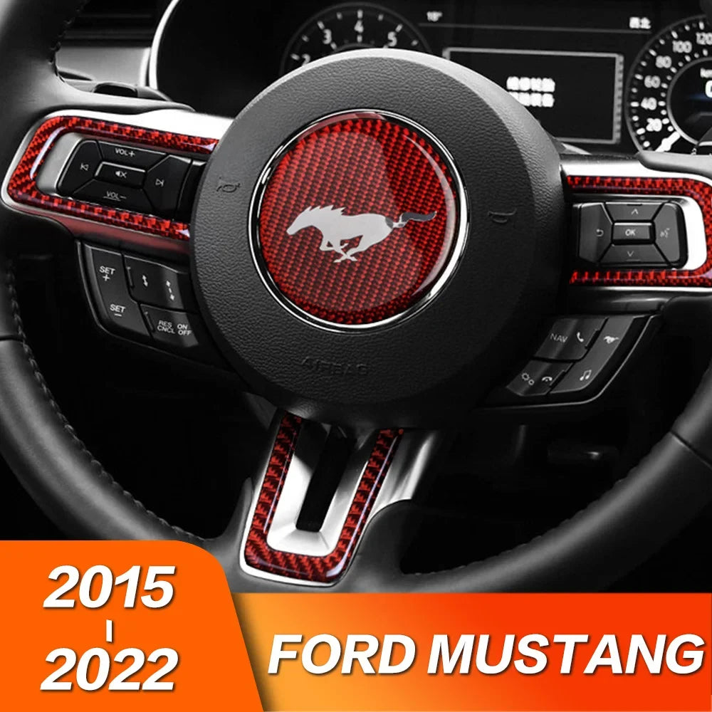 Carbon Fiber Steering Wheel Trim Sticker for Ford Mustang | 4-Piece Interior Set