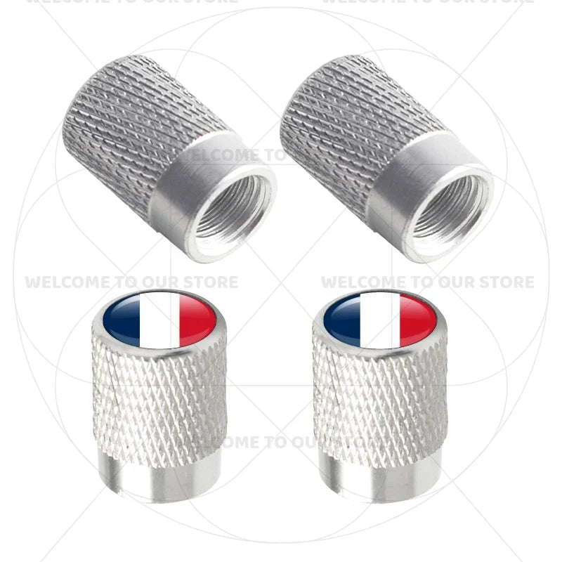 4Pcs Aluminum Tire Valve Caps with Germany France Italy Flag Emblems