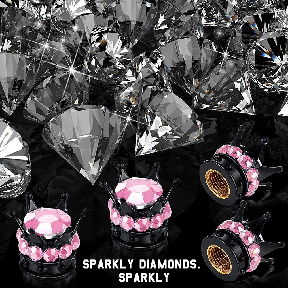 Rhinestone Chrome Crown Tire Valve Stem Caps for Cars, Bikes & Motorcycles