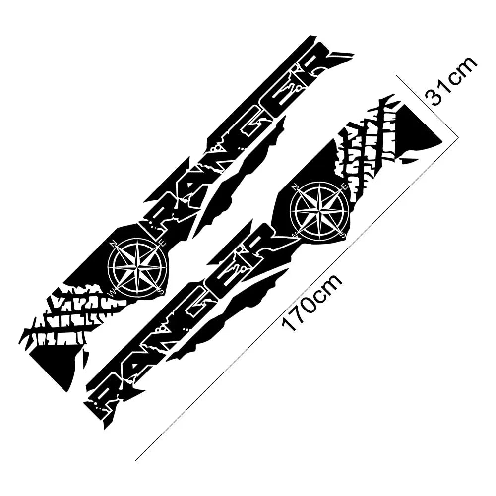 Tire Print & Compass Adventure Tail Decal for Ford Ranger Raptor Pickup | Off-Road Vinyl Graphics