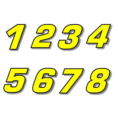 F155 Individual Number Vinyl Sticker – Yellow with Black Border | Digits 0–9 | 2 Sizes | Car, Motorcycle & Helmet