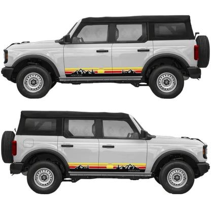 Retro Sunset Mountain Stripe Door Decal for Ford Bronco | Classic Side Vinyl Graphics