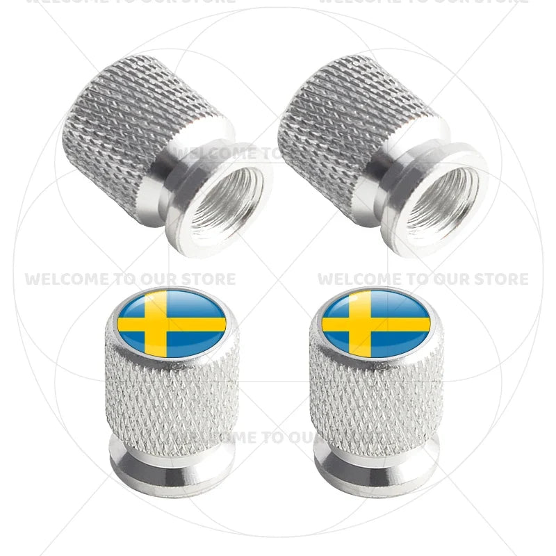 Aluminum Tire Valve Caps Sweden Union Jack Flag 4 Pcs