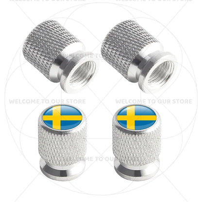 Aluminum Tire Valve Caps Sweden Union Jack Flag 4 Pcs