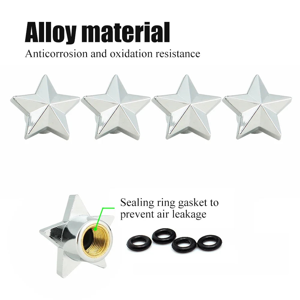 Pentagram Tire Valve Stem Caps 4-Pack | Universal Dust Covers for Schrader Valves