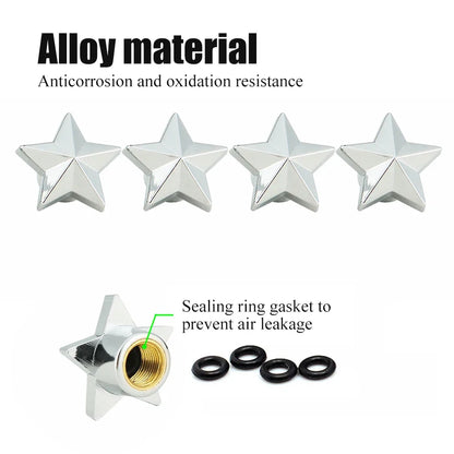 Pentagram Tire Valve Stem Caps 4-Pack | Universal Dust Covers for Schrader Valves
