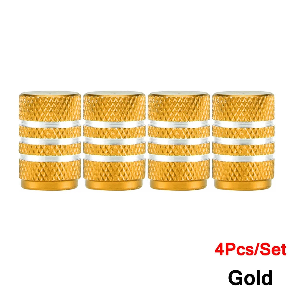 DSYCAR 4Pcs Silver Aluminum Knurling Tire Valve Stem Caps | US Schrader Compatible