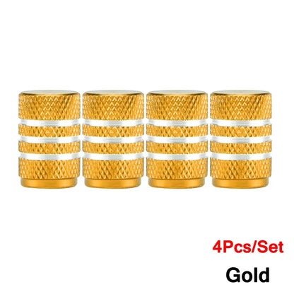 DSYCAR 4Pcs Silver Aluminum Knurling Tire Valve Stem Caps | US Schrader Compatible