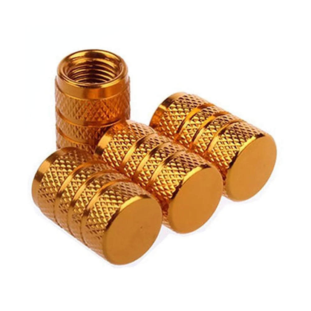 DSYCAR 4Pcs Silver Aluminum Knurling Tire Valve Stem Caps | US Schrader Compatible