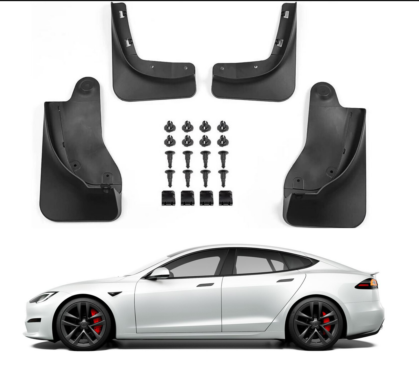 Model S Tesla Mud Flaps Splash Guards Winter Vehicle Protection No Holes 4 Pcs 2016-2021