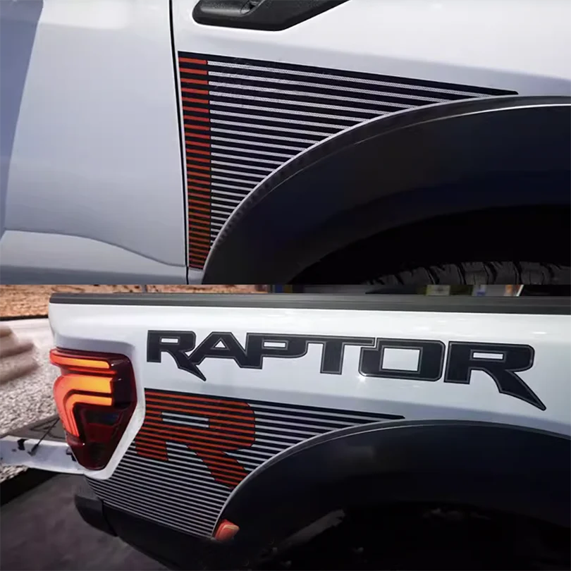 Sport R Bedside & Hood Stripe Decal Kit for Ford F-150 Raptor (2024) | Matte Black + Red Precut Vinyl