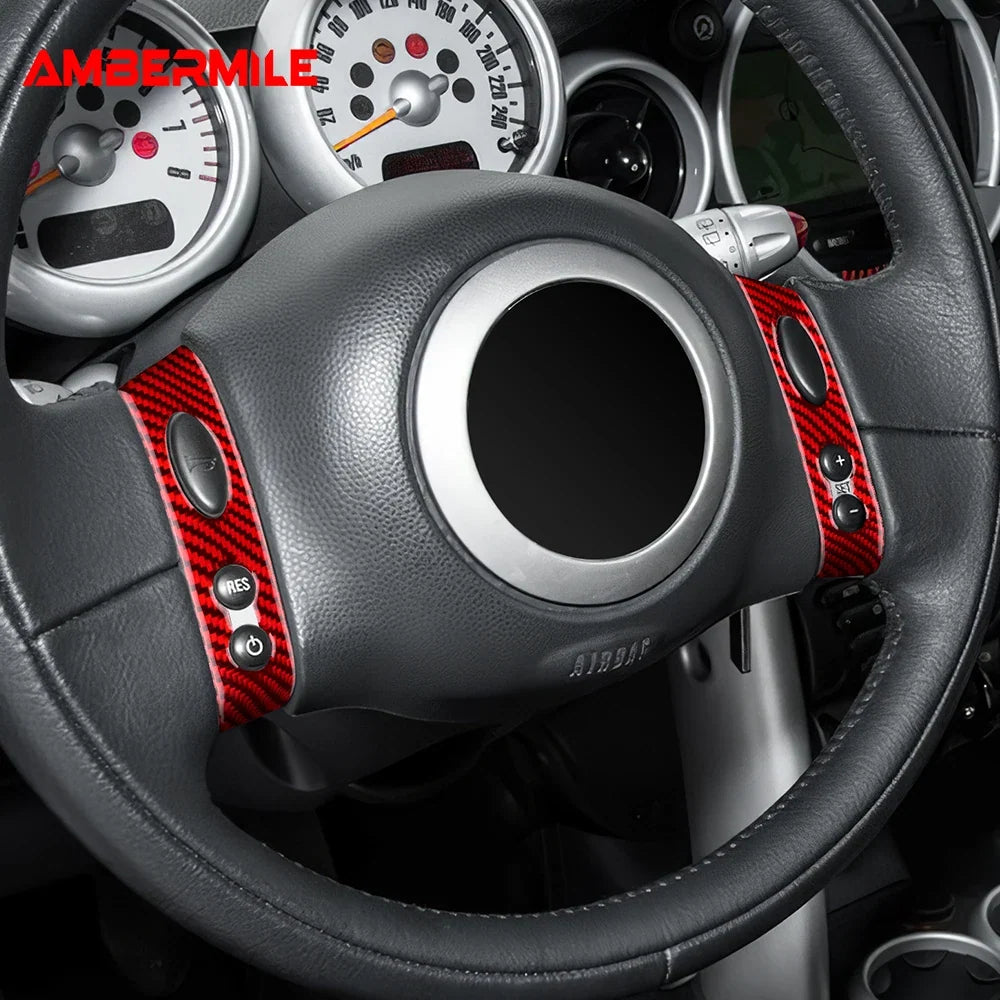 For Mini Cooper Hatch One R50 R53 2001-2006 Steering Wheel Button Sticker Strip Soft Carbon Fiber Car Interior Panel Cover Decal