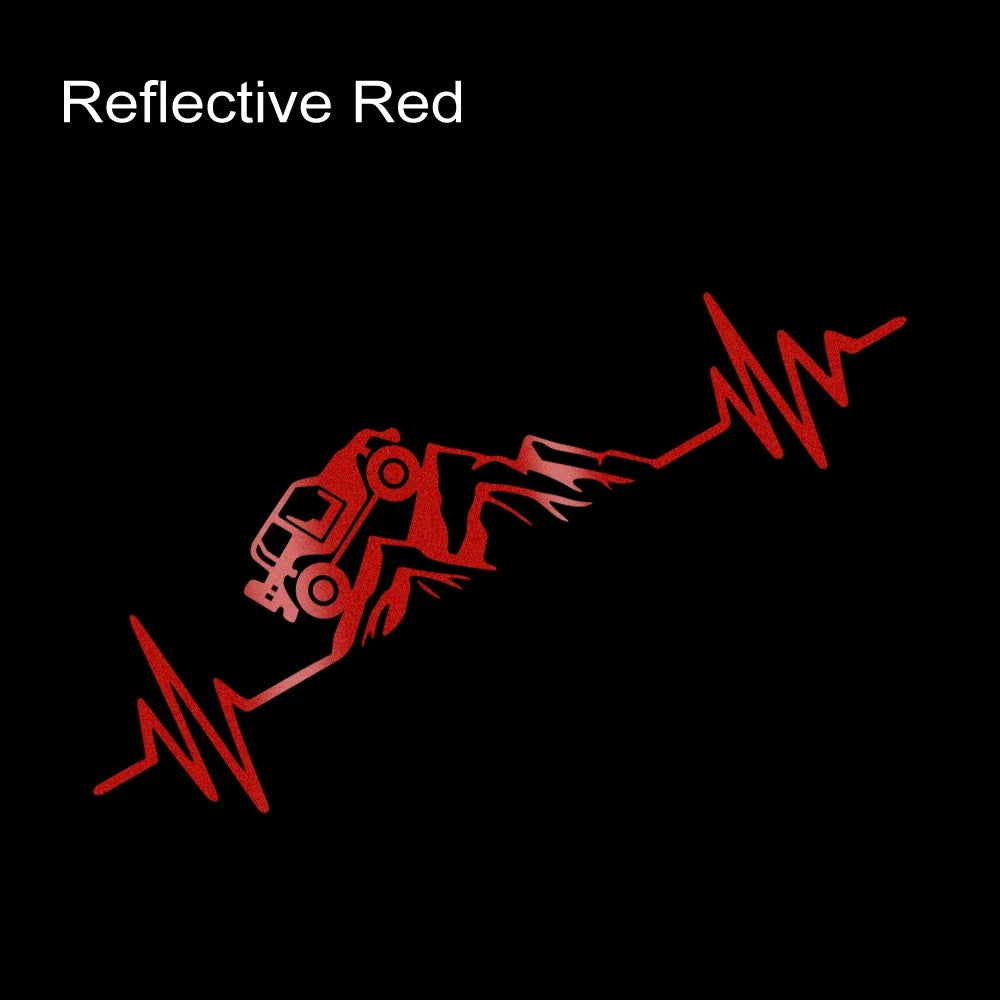 Reflective Heartbeat Off-Road Mountain Climb Vinyl Sticker – 4x4 Truck Windshield & Bumper Decal | 4 Colors
