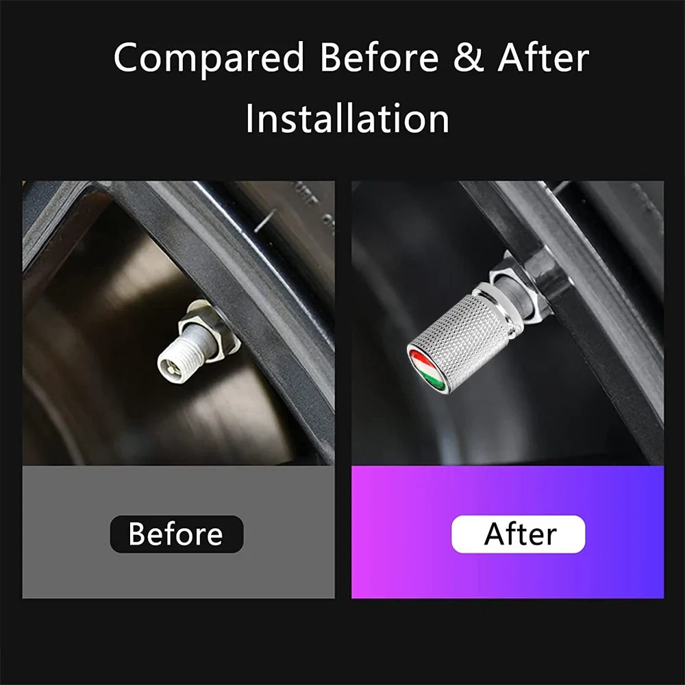 4Pcs Italy Flag Aluminum Alloy Valve Stem Caps