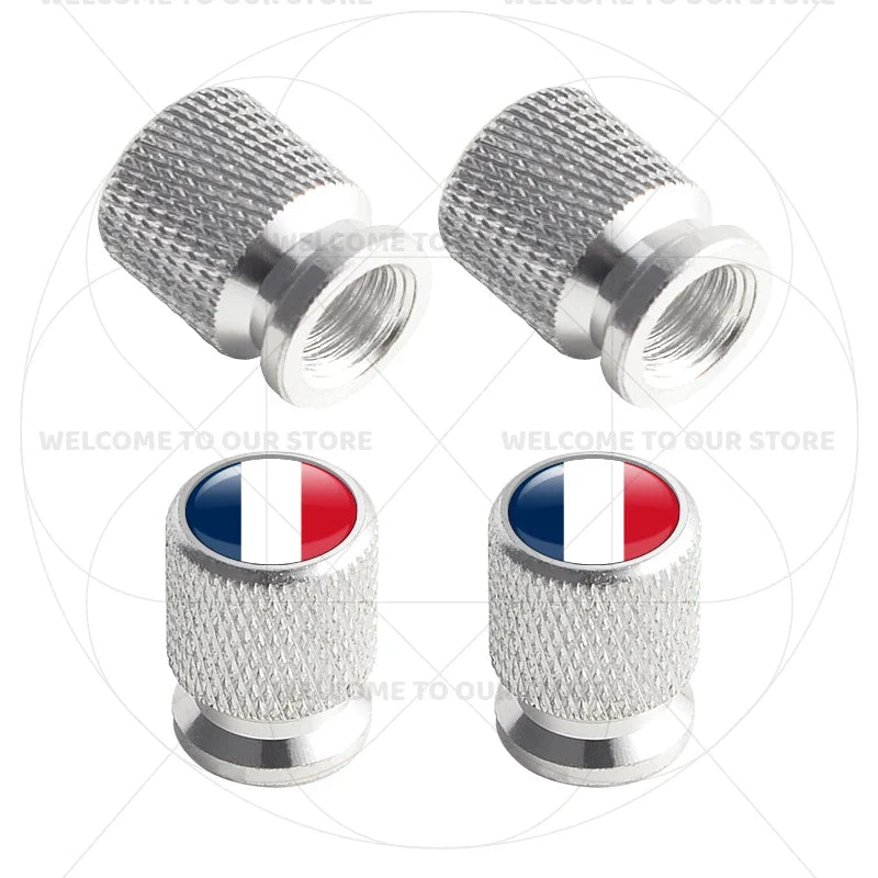 4Pcs Aluminum Tire Valve Caps with Germany France Italy Flag Emblems