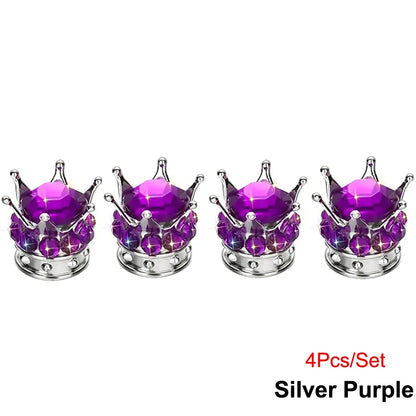 Rhinestone Chrome Crown Tire Valve Stem Caps for Cars, Bikes & Motorcycles