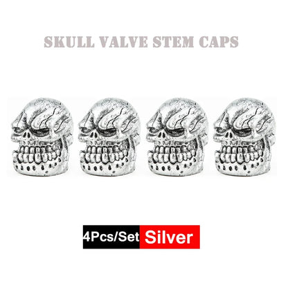 DSYCAR 4Pcs Skull Tire Valve Caps | Universal Dustproof Stem Caps