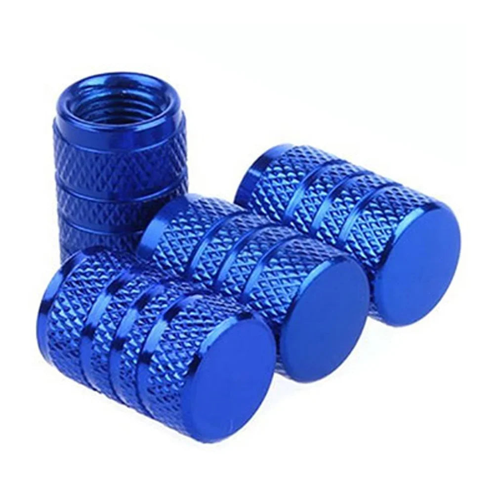 DSYCAR 4Pcs Silver Aluminum Knurling Tire Valve Stem Caps | US Schrader Compatible