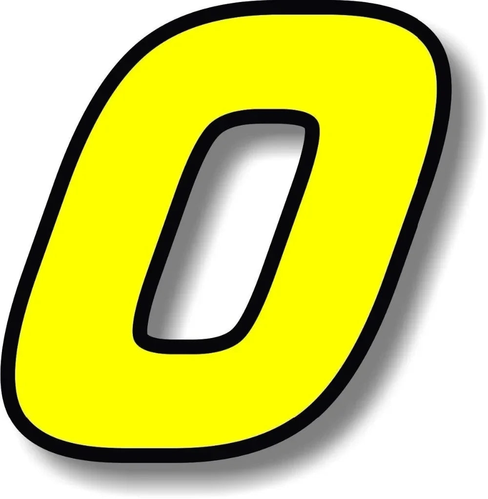 F155 Individual Number Vinyl Sticker – Yellow with Black Border | Digits 0–9 | 2 Sizes | Car, Motorcycle & Helmet