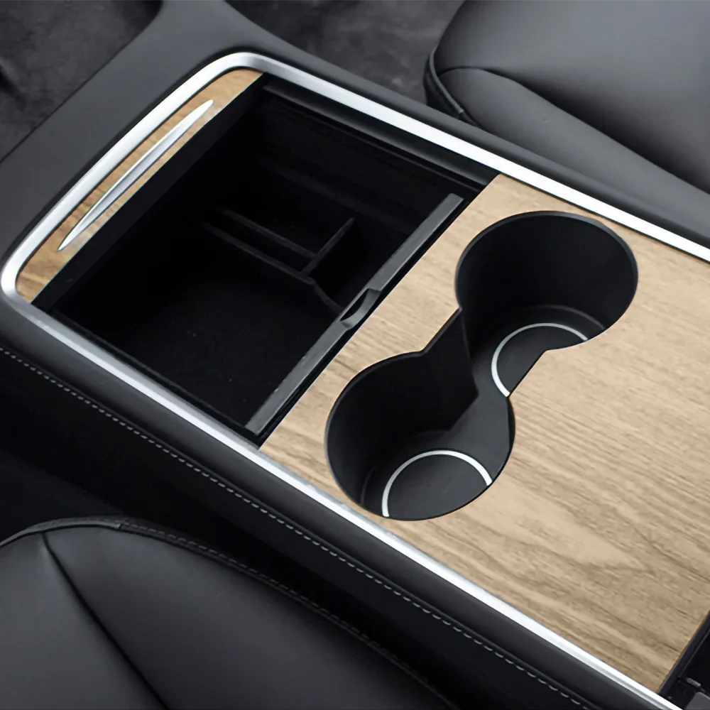 Center Console Panel Sticker for Tesla Model 3 / Model Y (2021–2023) | Wood Grain & Carbon Fiber Film