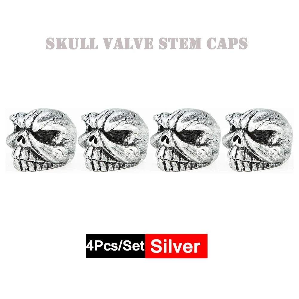 DSYCAR 4Pcs Skull Tire Valve Caps | Universal Dustproof Stem Caps
