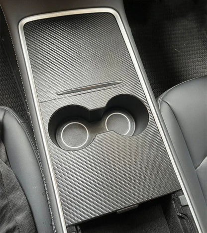 Center Console Panel Sticker for Tesla Model 3 / Model Y (2021–2023) | Wood Grain & Carbon Fiber Film