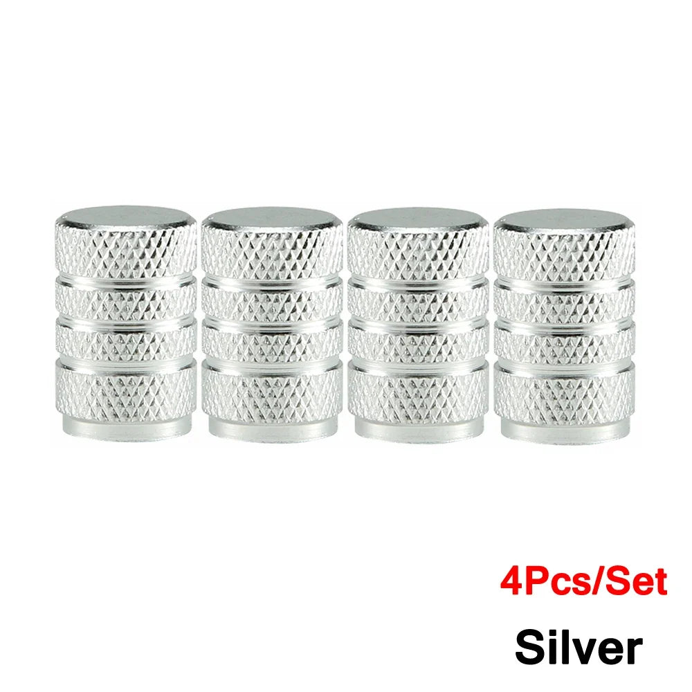 DSYCAR 4Pcs Silver Aluminum Knurling Tire Valve Stem Caps | US Schrader Compatible