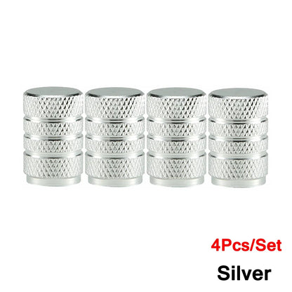 DSYCAR 4Pcs Silver Aluminum Knurling Tire Valve Stem Caps | US Schrader Compatible