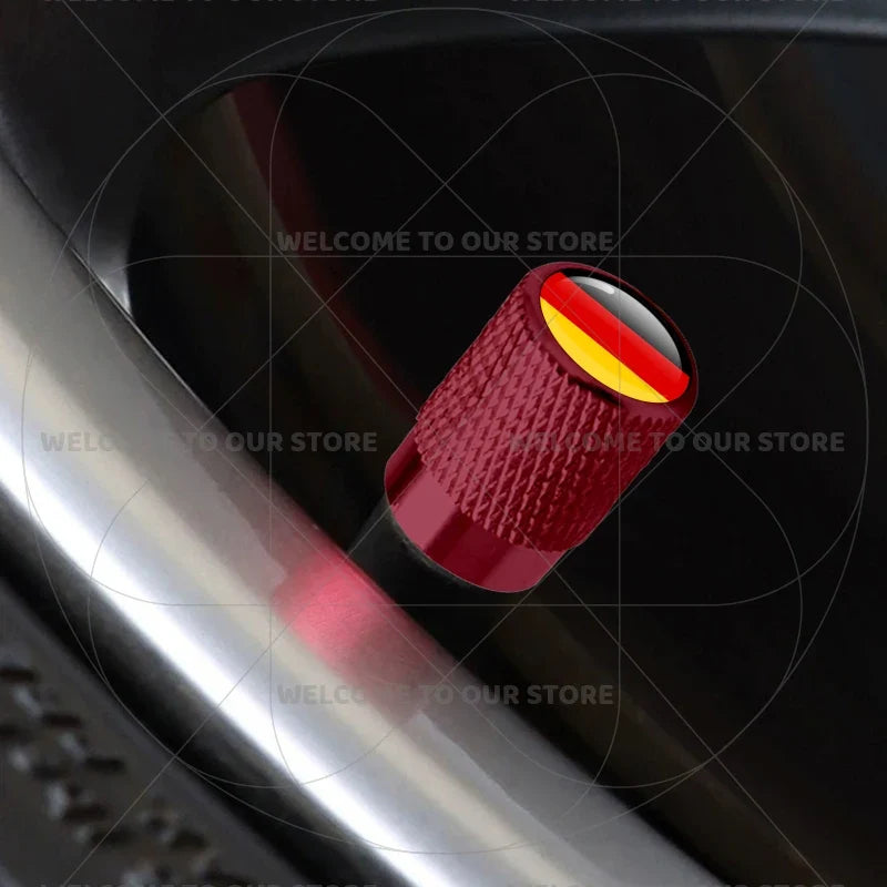 4Pcs Aluminum Tire Valve Caps with Germany France Italy Flag Emblems